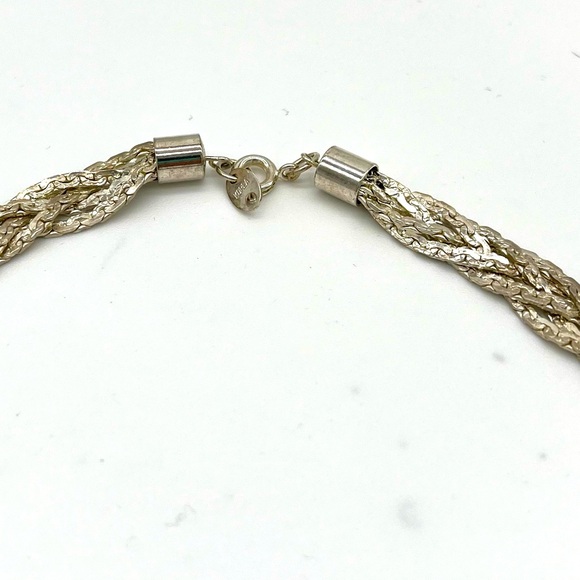 Thick silver tone braided chain, vintage 80s Korea stamped, 23" - Picture 2 of 4